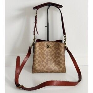 COACH C3890 Willow Bucket Bag in Signature Canvas Shoulder Bag Handbag Leather